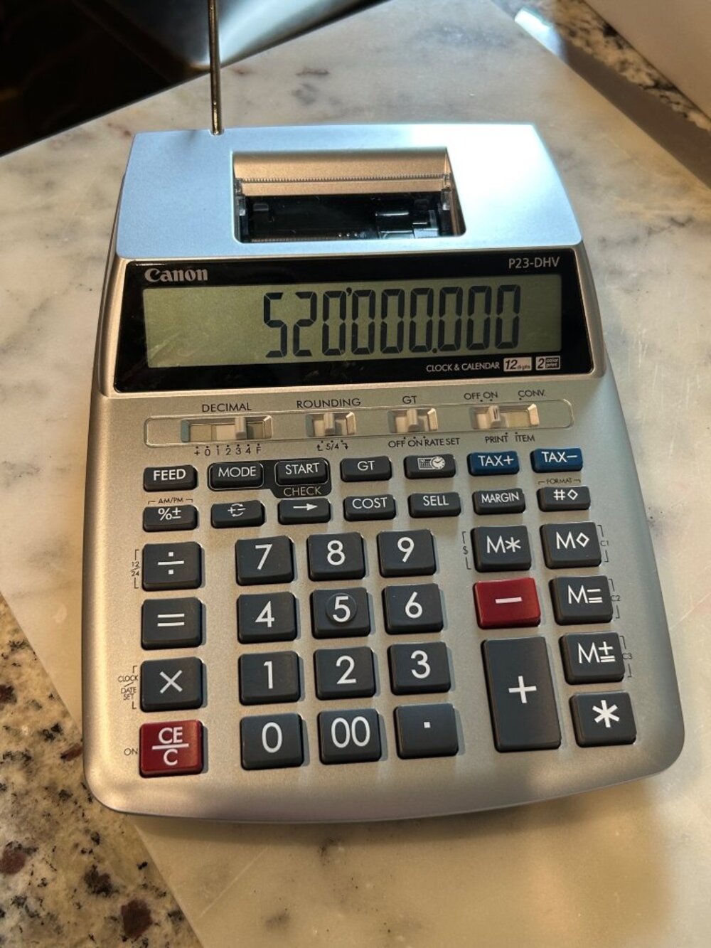 Canon P23-DHV-3 Printing Calculator Two-Color Print Clock & Calendar w/ Paper